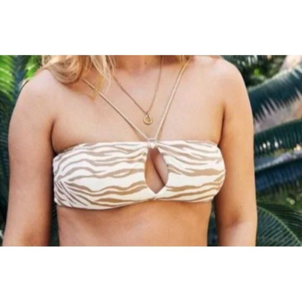 Aerie Pique Animal Print Keyhole Bandeau Bikini Top Gold Zebra